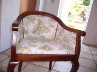 Polsterei Ohseloff - Schreibtischstuhl um 1930 mit Toile de jouy Stoff bezogen - Polstermöbel Polster Möbel traditionelle Polsterung